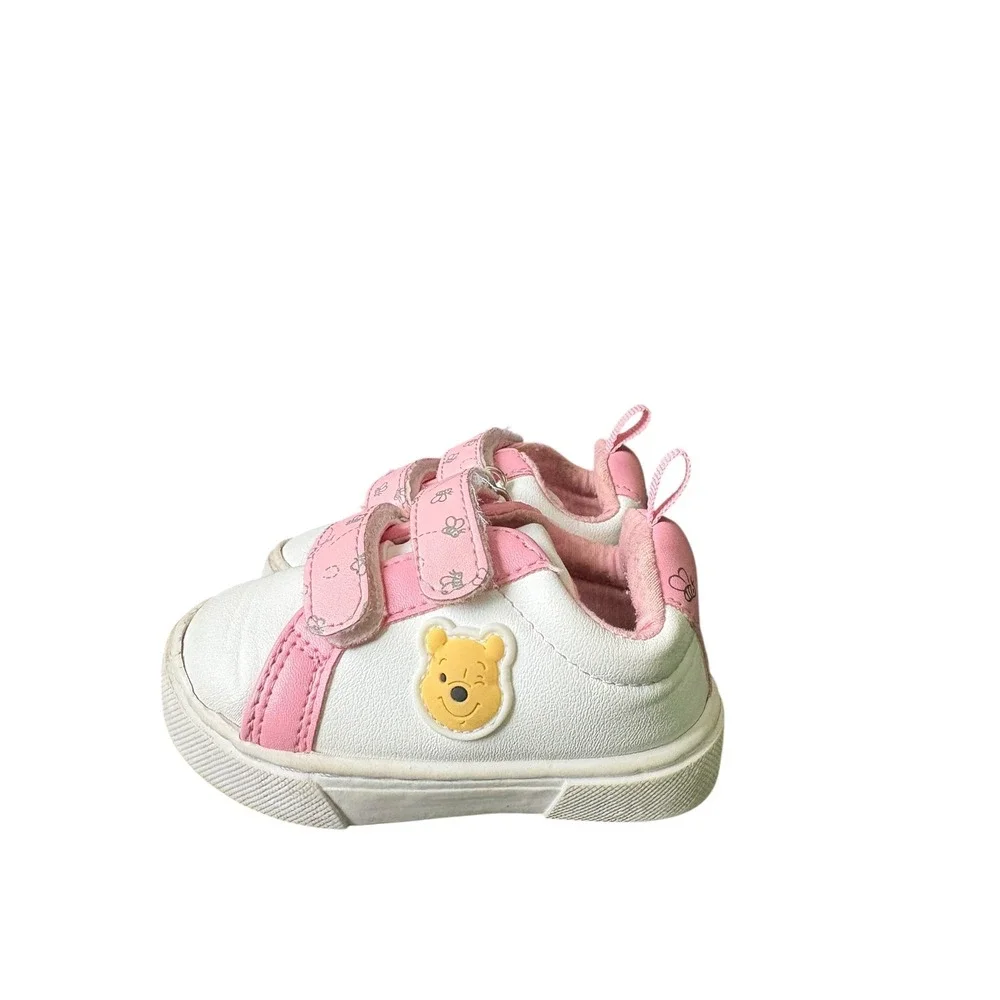 Disney Winnie the Pooh Toddler Shoes Size 4 Pink White Hook & Loop Baby Sneakers